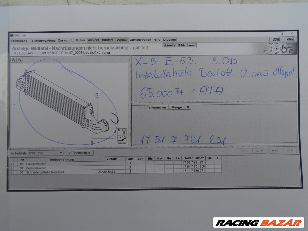 [ÚJSZERŰ, bontott] BMW - Intercooler hűtő - X5 E53 3.0D 4. kép